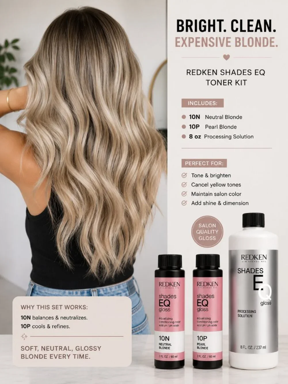 Redken Shades EQ 10N + 10P Blonde Toner Kit | Neutral & Pearl Gloss + 8 oz